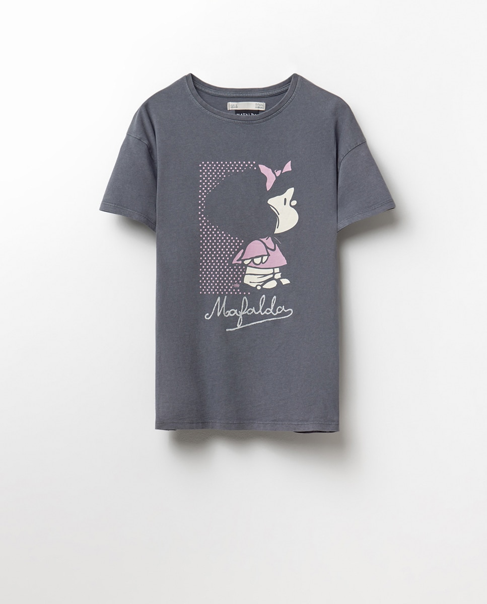T-shirt Mafalda com Glitter Cinzento-5