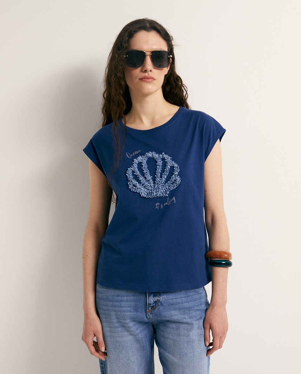 T-shirt com lantejoulas Azul-marinho-1