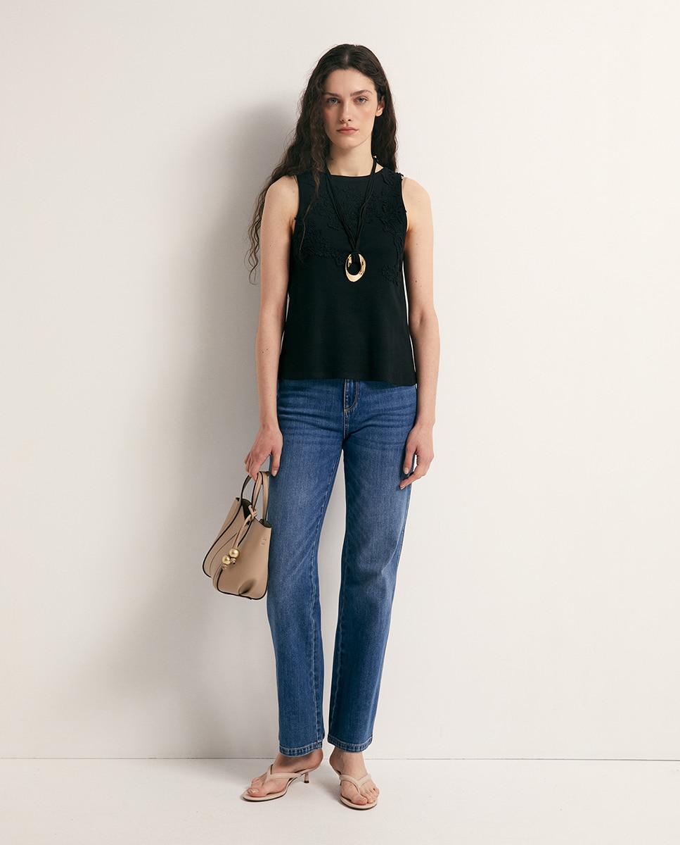 T-shirt de renda Preto-2