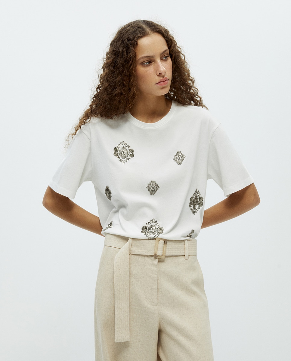 T-shirt com Brilhos e Contas Branco-marfim-2