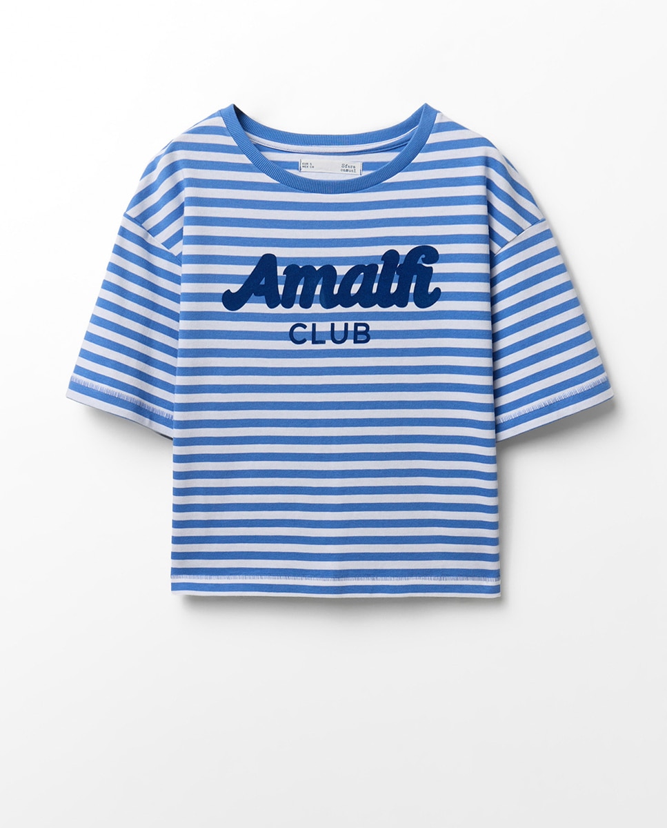 T-shirt Gráfica às Riscas Branco-5