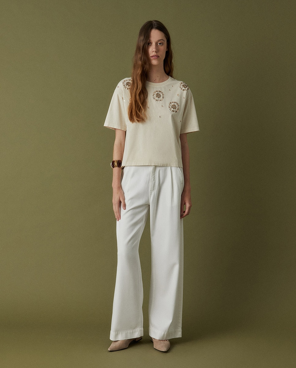 T-shirt com Brilhos 120 Cru-2