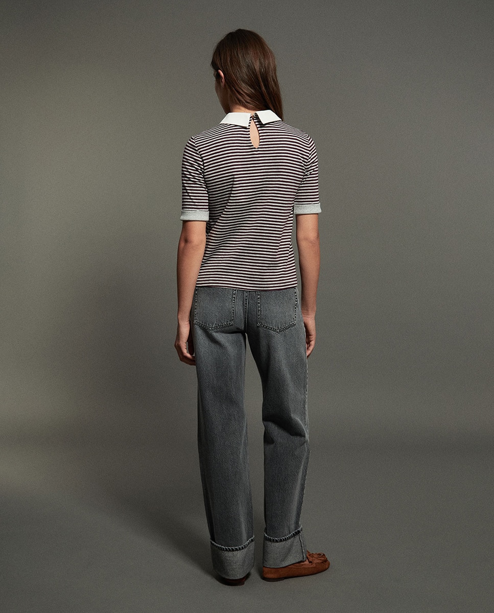 T-shirt Tipo Polo com Risca 291 Beringela-6