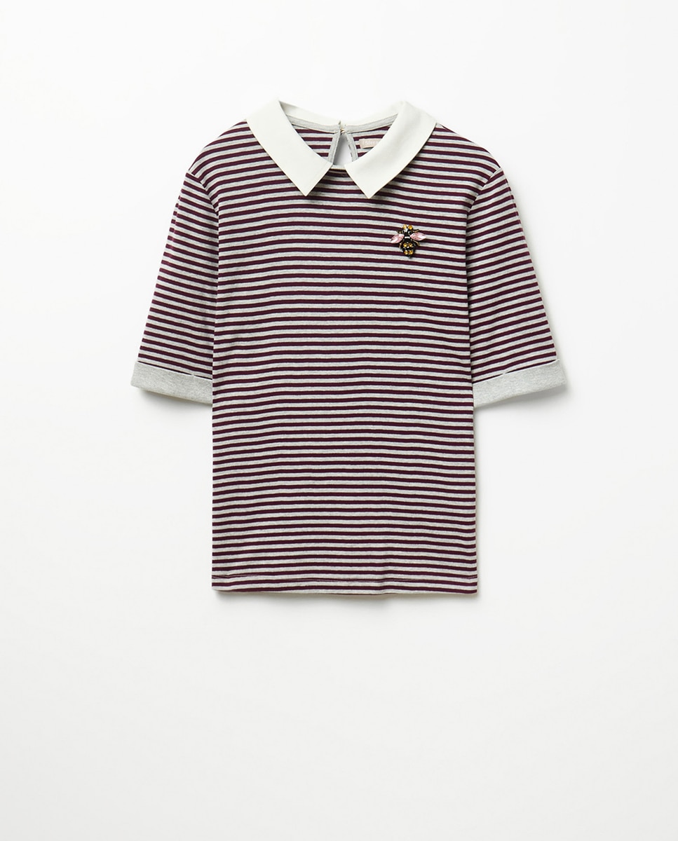 T-shirt Tipo Polo com Risca 291 Beringela-7