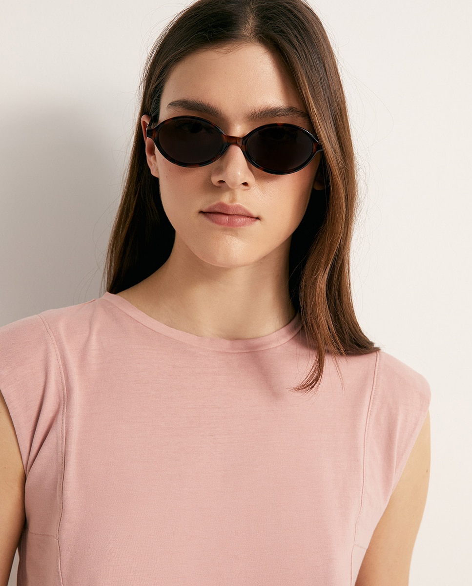 T-shirt com lavagem Rosa-3