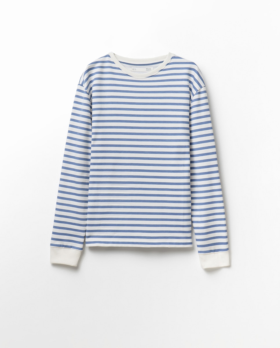 Sweatshirt Básica com Gola Azul-5