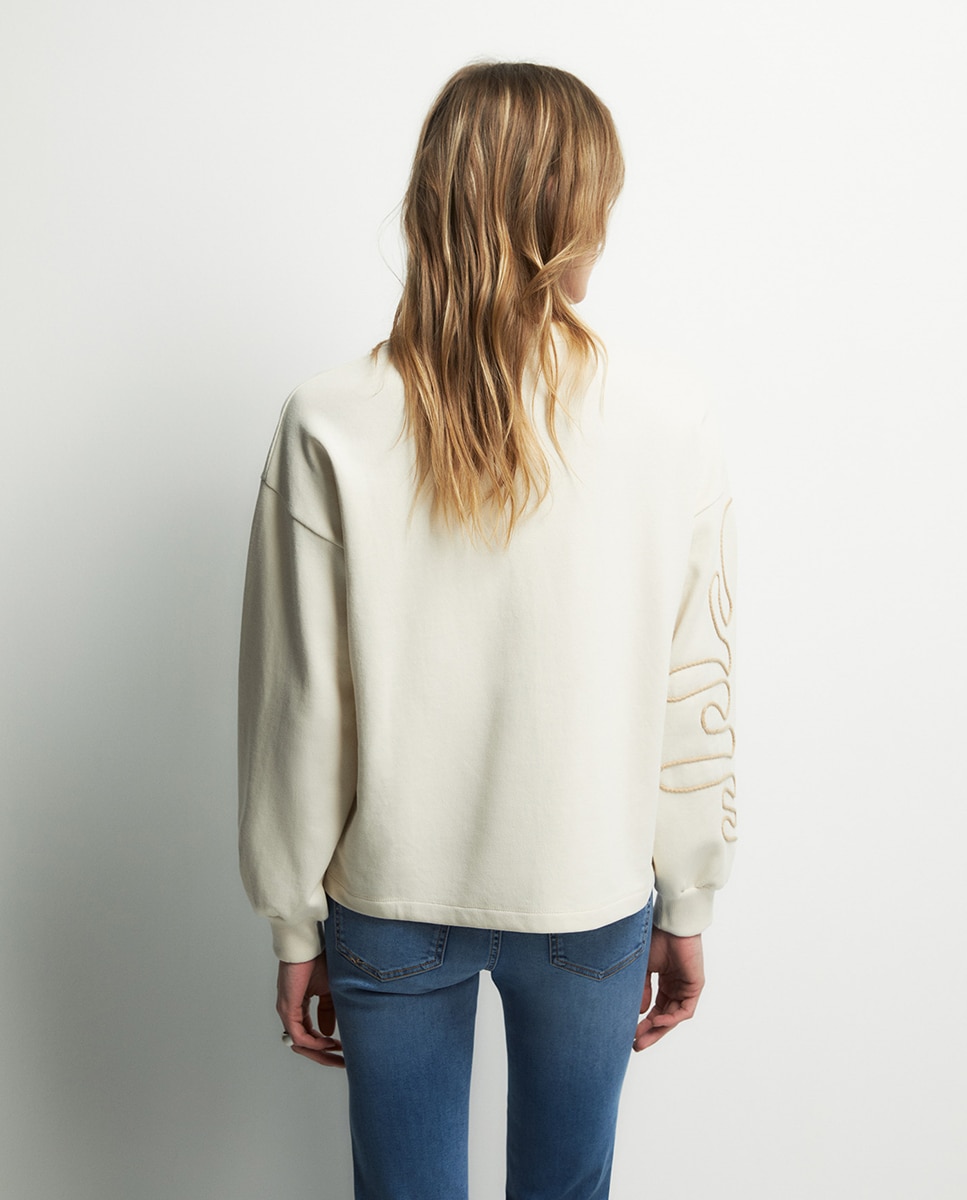 Sweatshirt com Cordão Bege-3