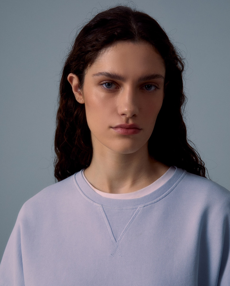 Sweatshirt com Lavagem Azul-claro-3