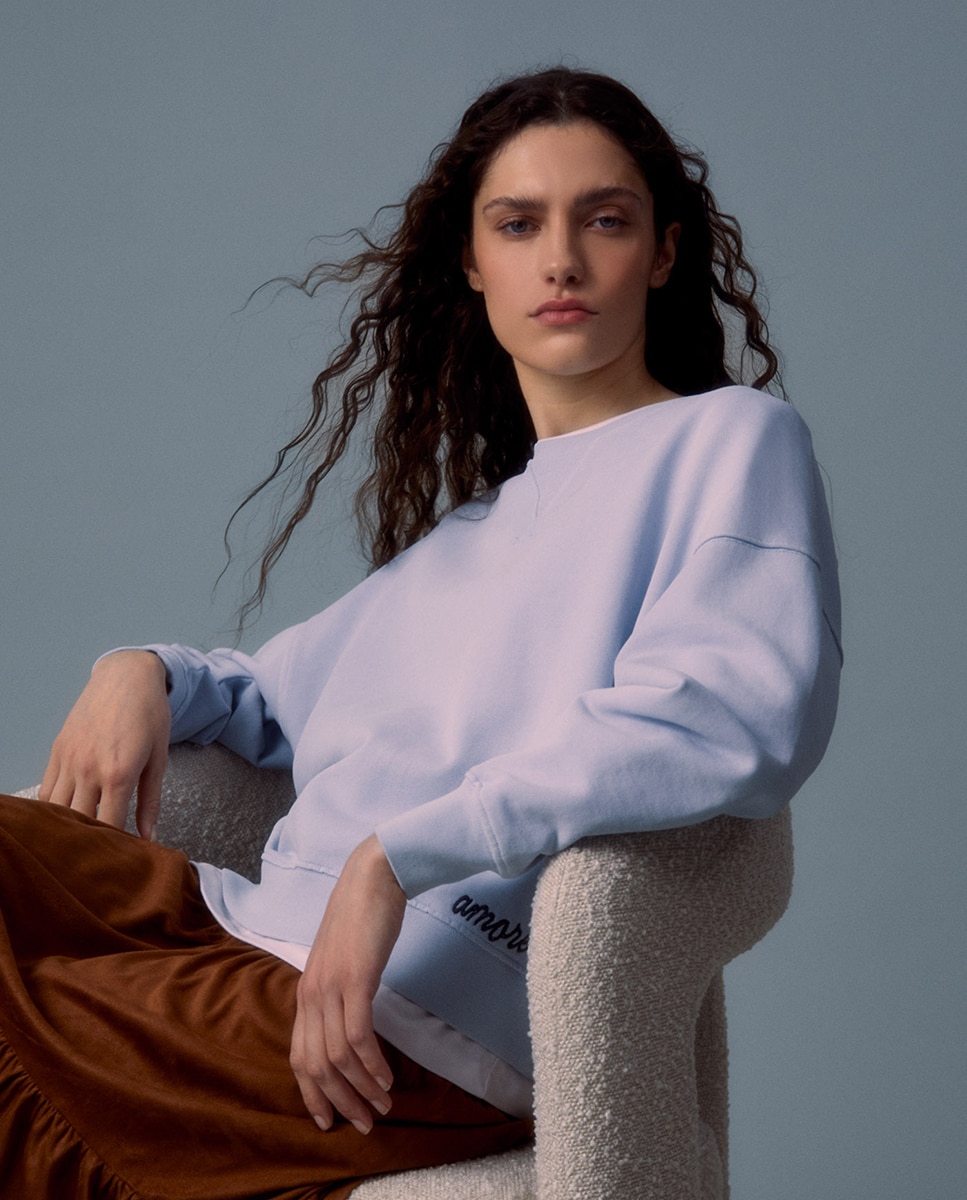 Sweatshirt com Lavagem Azul-claro-5