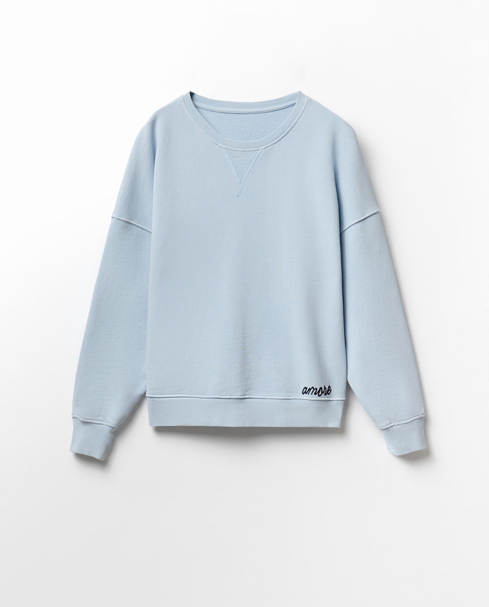 Sweatshirt com Lavagem Azul-claro-6