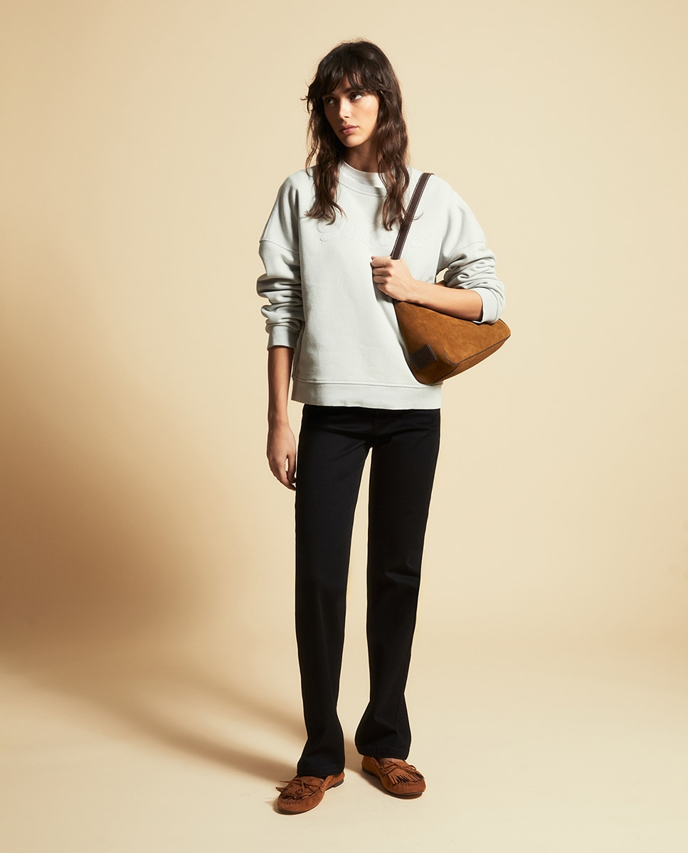 Sweatshirt com Aplique e Lavagem Azul-claro-2