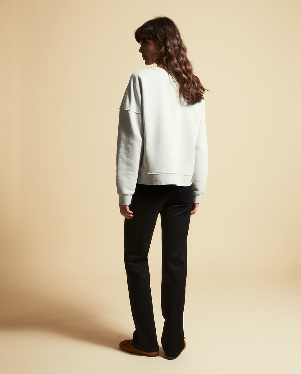 Sweatshirt com Aplique e Lavagem Azul-claro-4