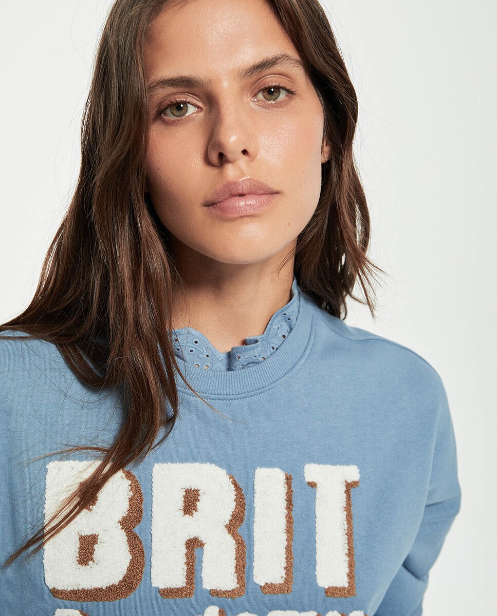 Sweatshirt com Estampado Gráfico e Tecido Turco 400 Azul-3