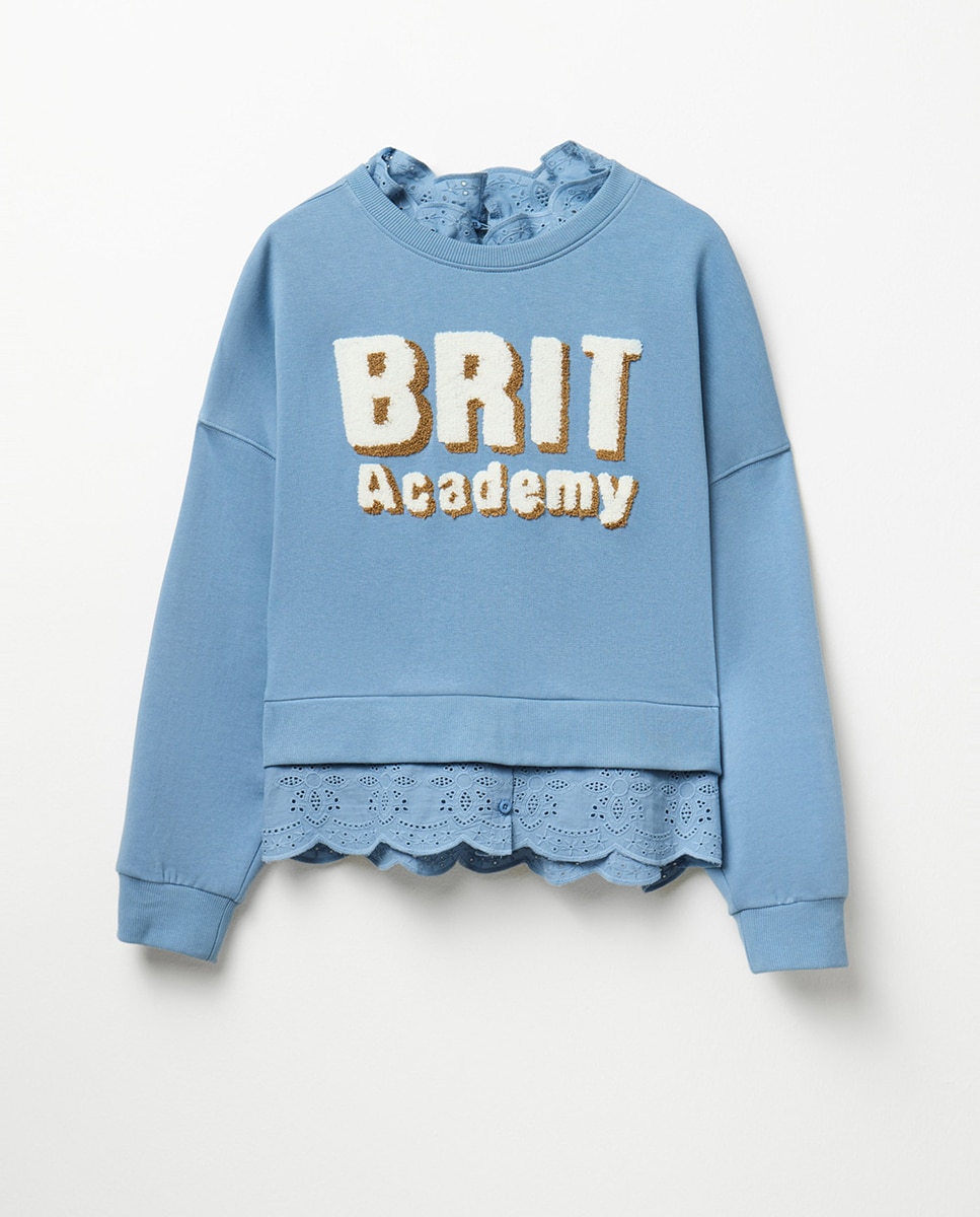 Sweatshirt com Estampado Gráfico e Tecido Turco 400 Azul-5
