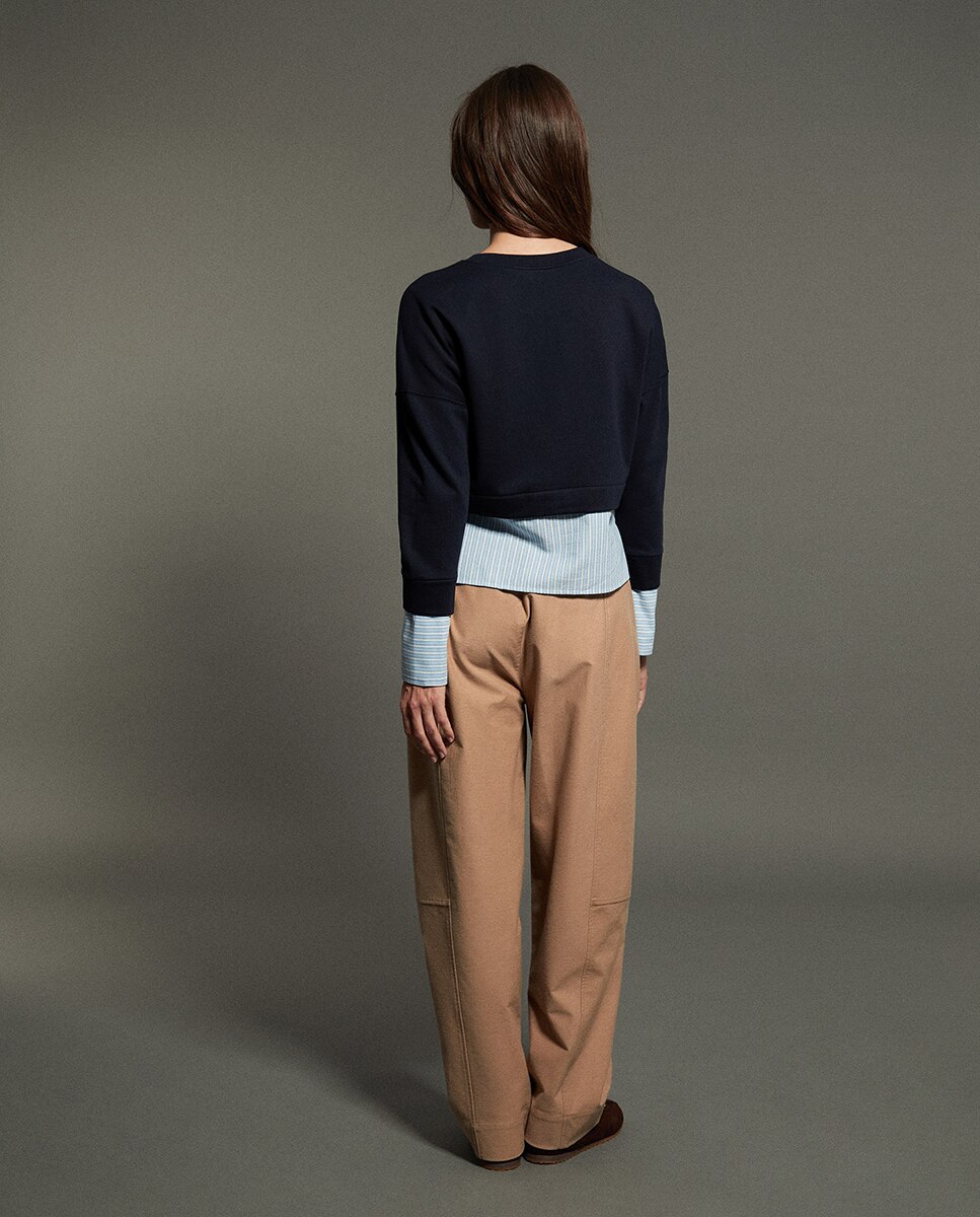 Sweatshirt Combinada com Risca Azul-marinho-5