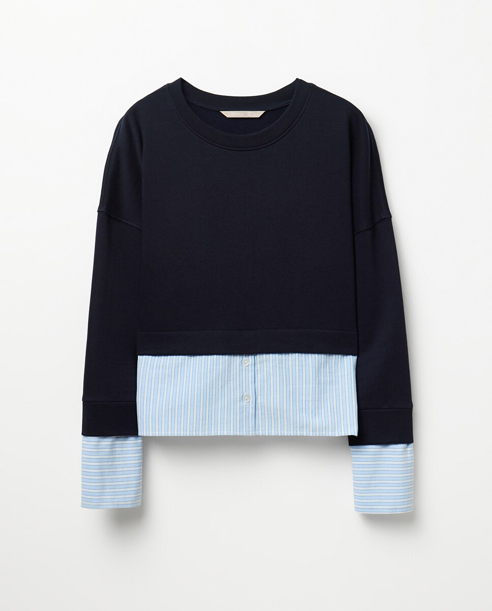 Sweatshirt Combinada com Risca Azul-marinho-6