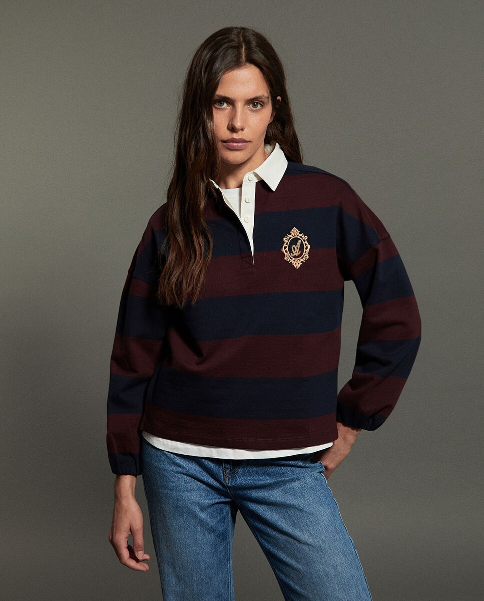Imagem 0 de Sweatshirt Tipo Polo com Risca