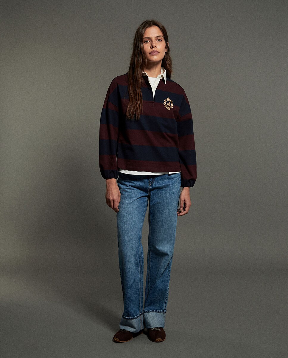 Sweatshirt Tipo Polo com Risca 291 Beringela-2