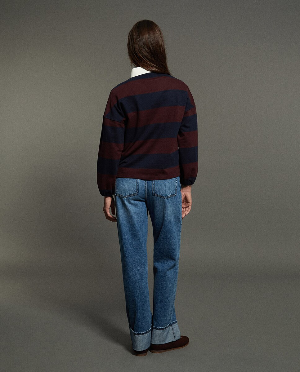 Sweatshirt Tipo Polo com Risca 291 Beringela-4