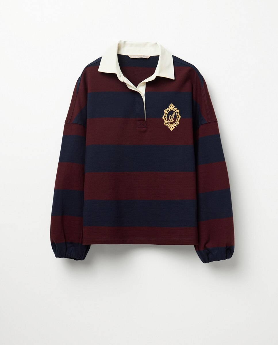 Sweatshirt Tipo Polo com Risca 291 Beringela-5
