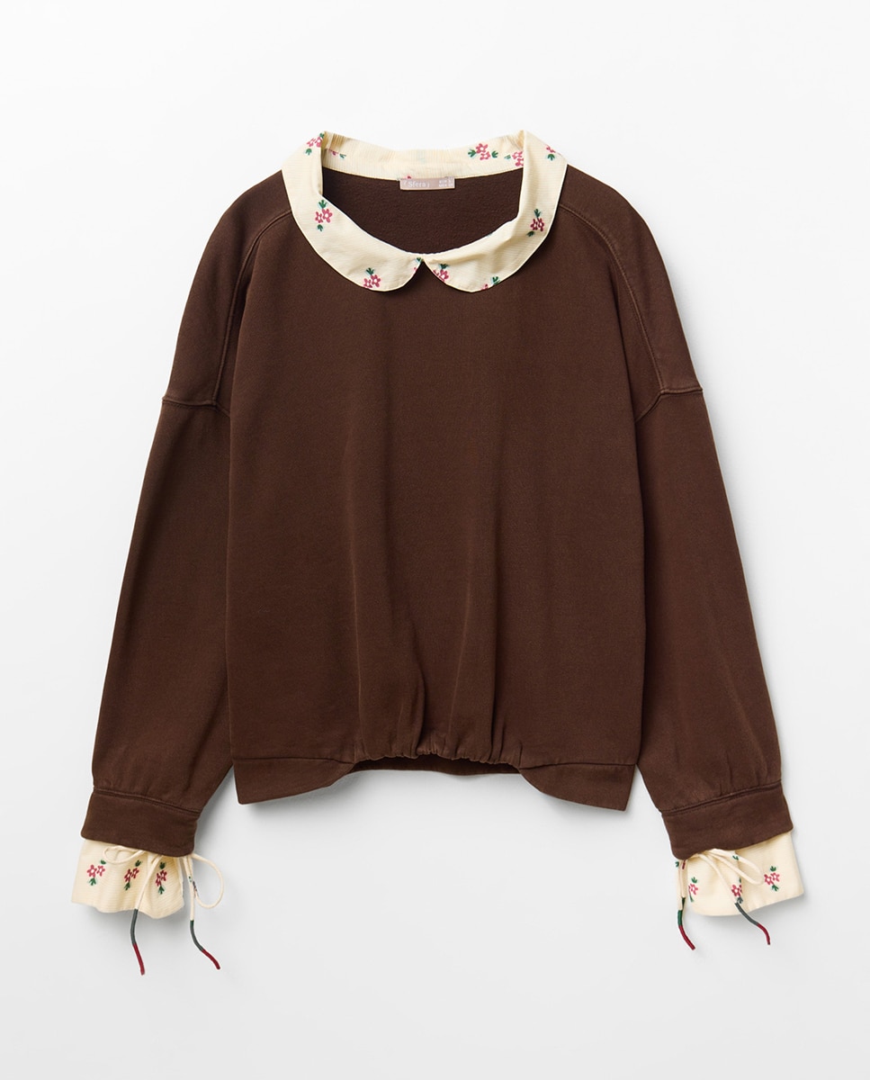 Sudadera combinada flores - Sfera - Marrón Marrón-5