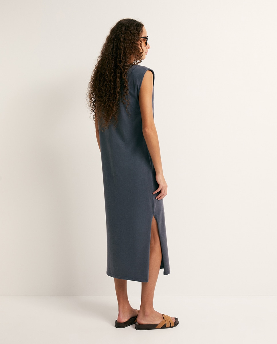 Vestido Básico com Lavagem Chumbo-5