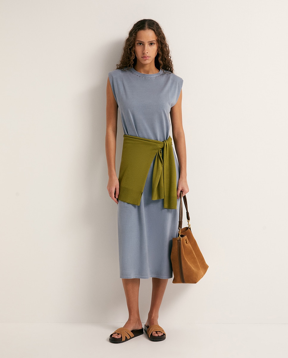 Vestido Básico com Lavagem Azul-1