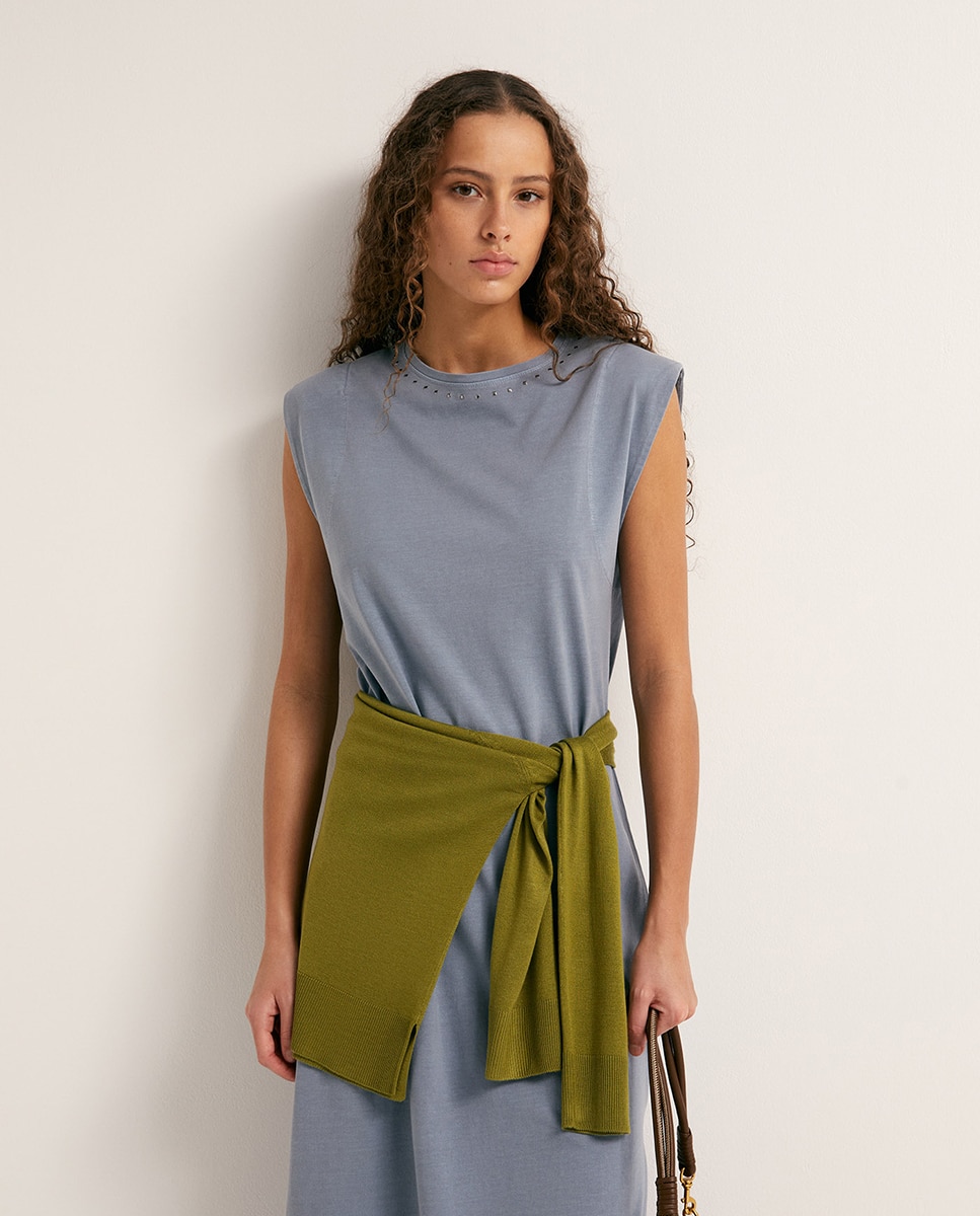 Vestido Básico com Lavagem Azul-2