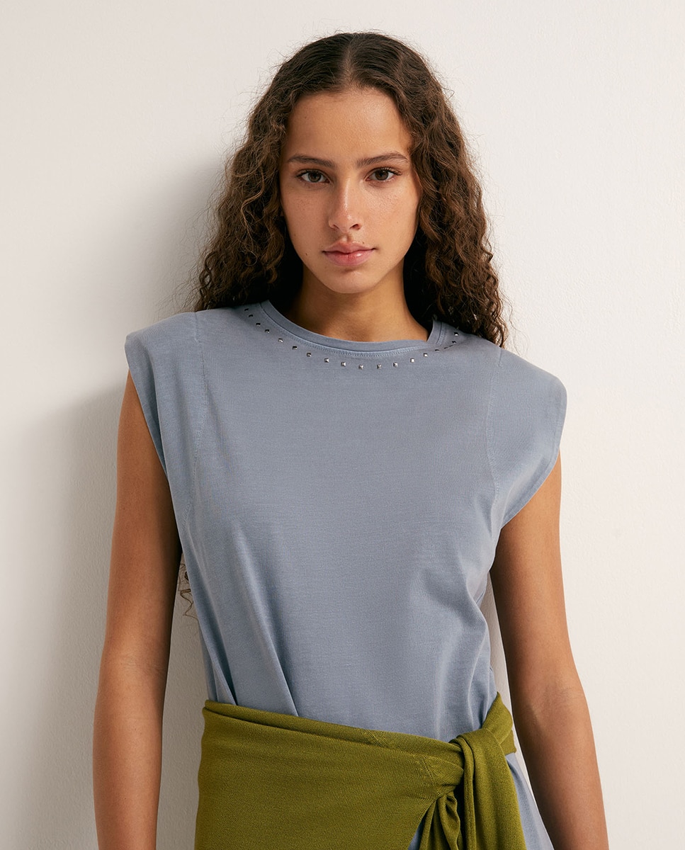 Vestido Básico com Lavagem Azul-3