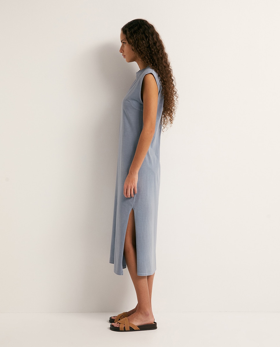 Vestido Básico com Lavagem Azul-4