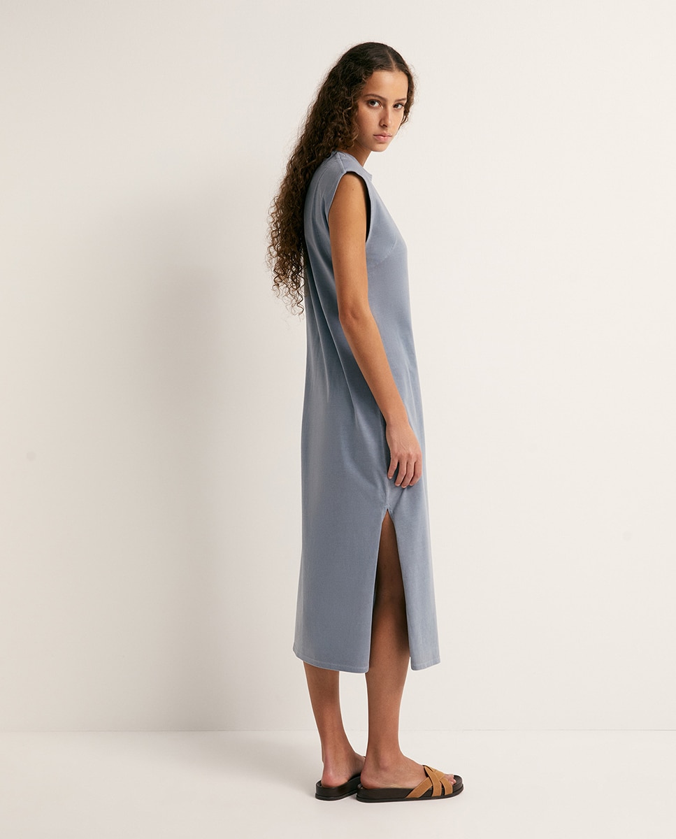 Vestido Básico com Lavagem Azul-5