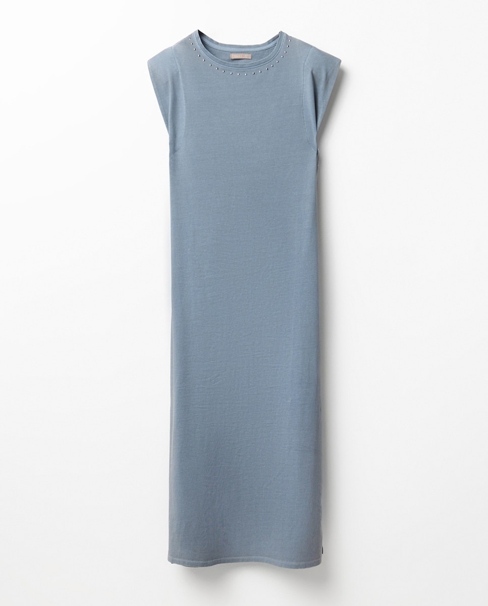 Vestido Básico com Lavagem Azul-6
