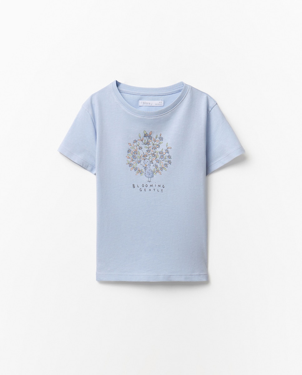 T-shirt com Pavão Azul-claro-1