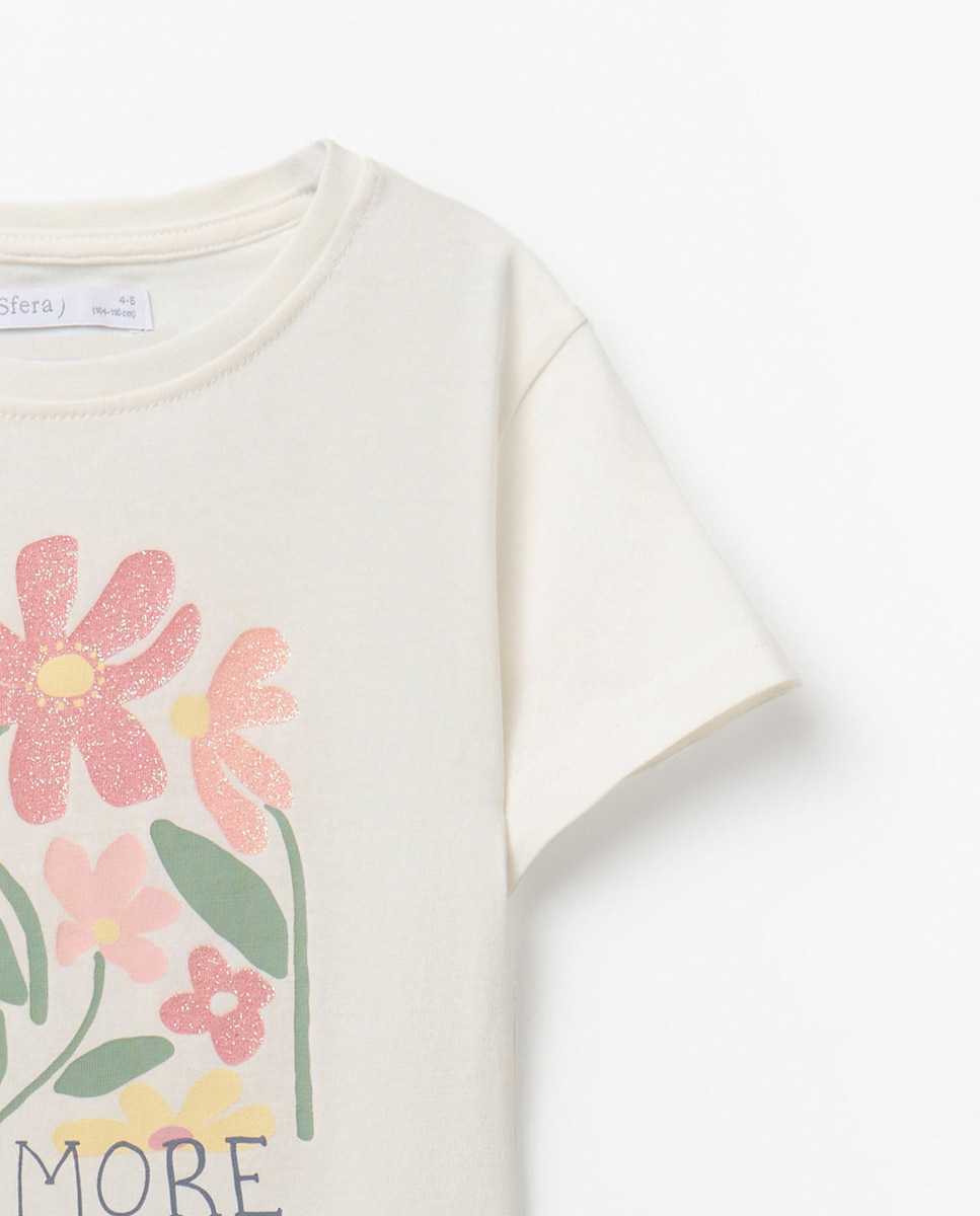 T-shirt com Estampado Floral Cru-3
