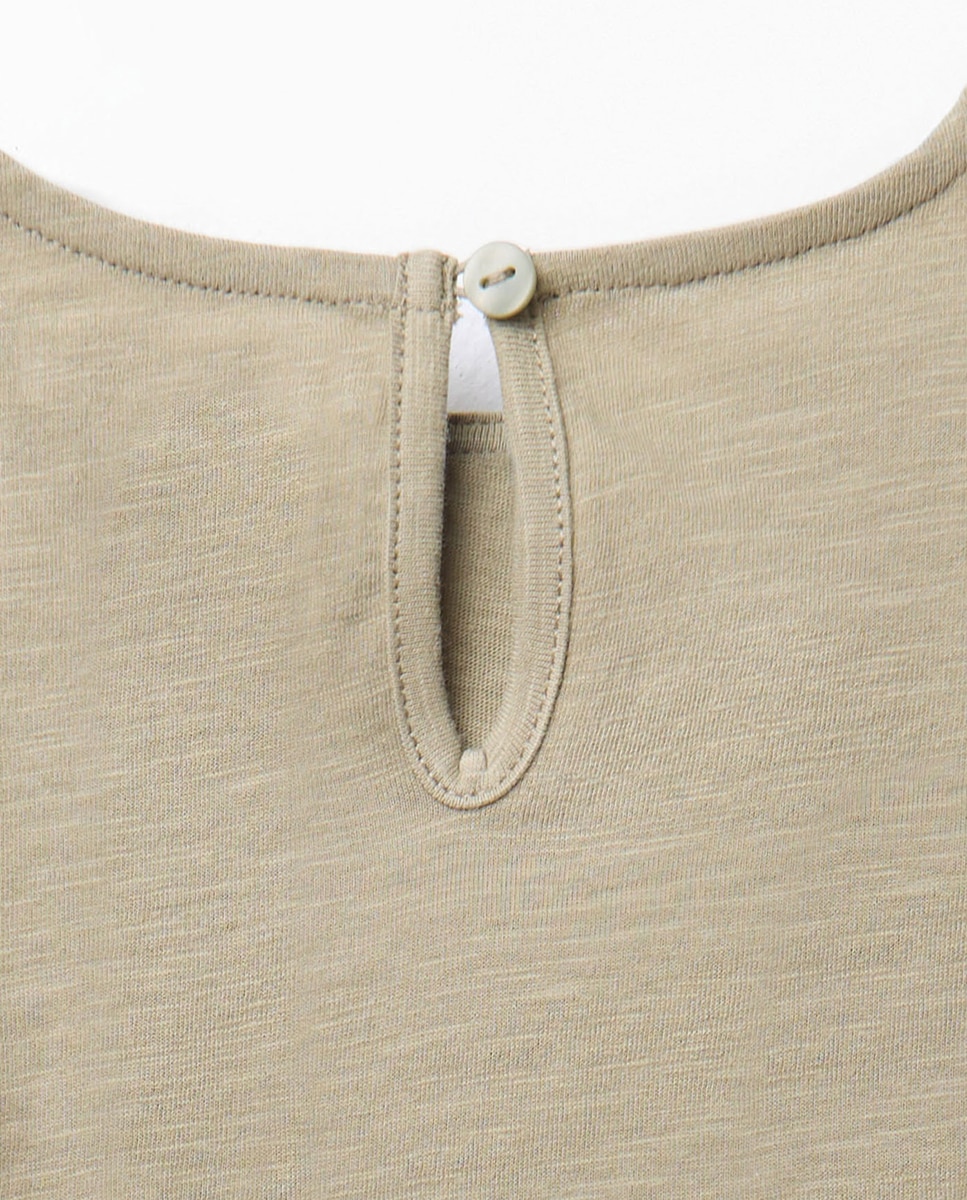 T-shirt com Manga Bordada Sfera Caqui-3