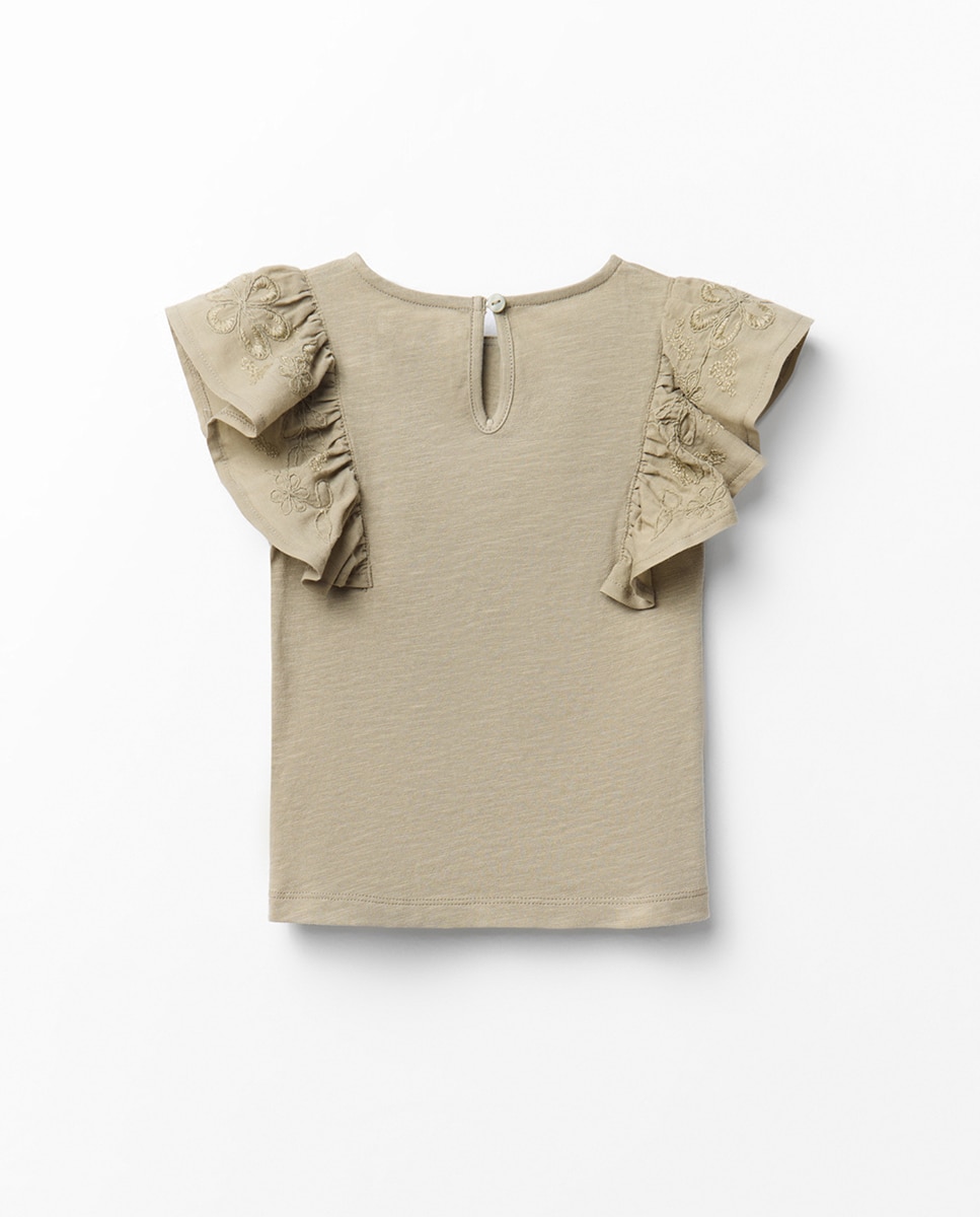 T-shirt com Manga Bordada Sfera Caqui-4