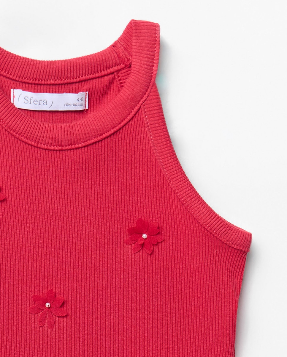T-shirt Halter Canelado Sfera Vermelho-2