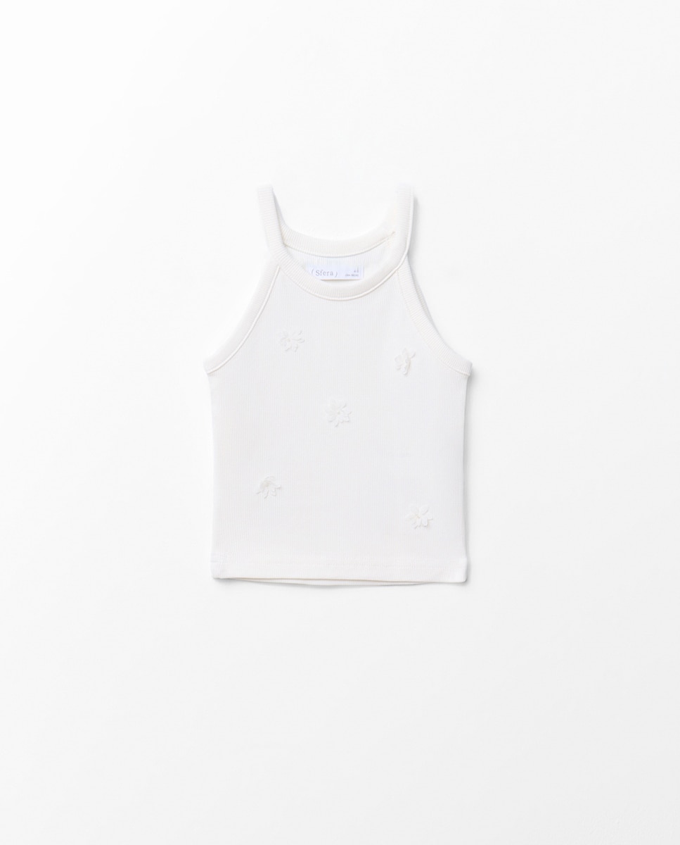 T-shirt Halter Canelado Sfera Branco-3