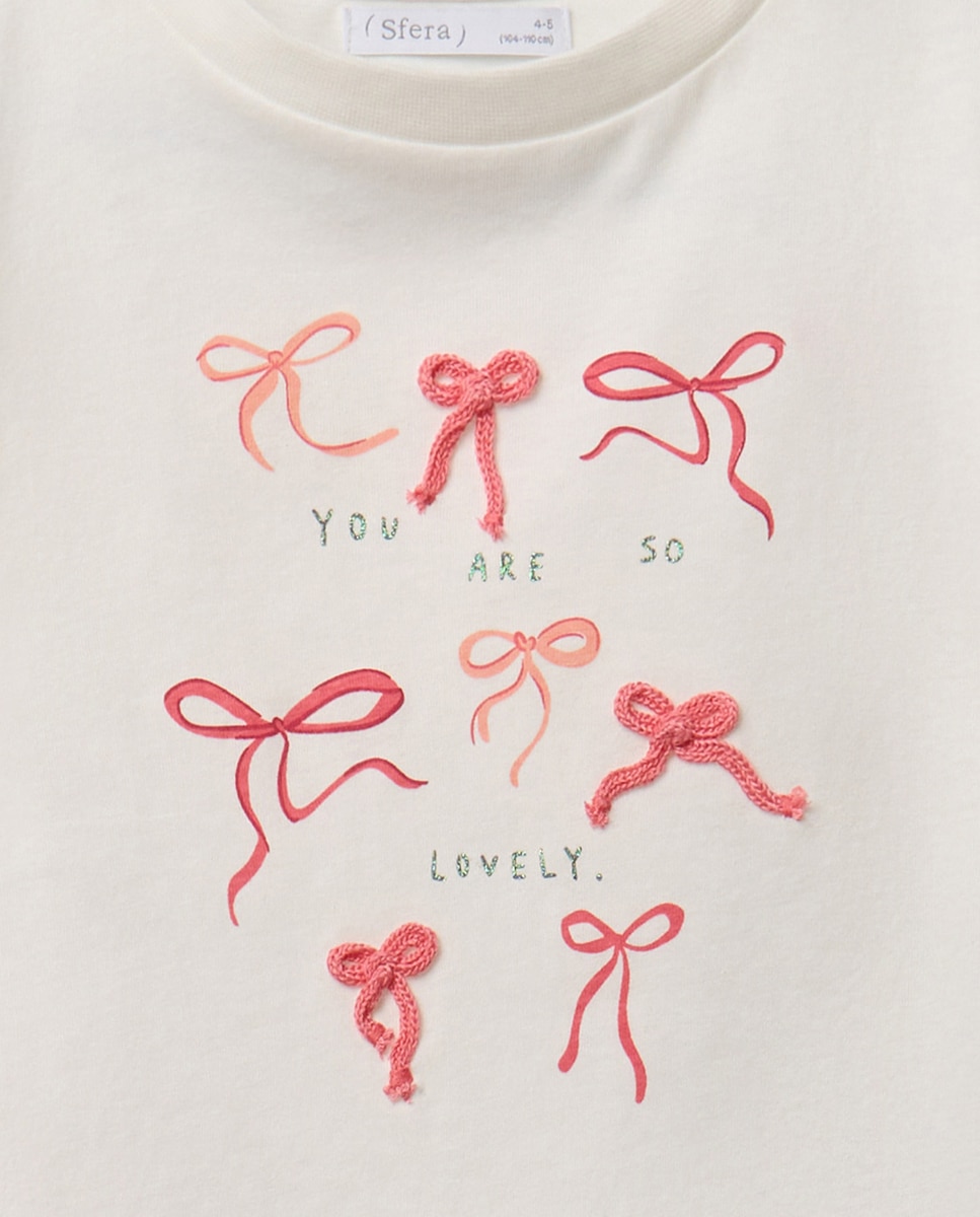 T-shirt com Estampado de Laços Cru-2