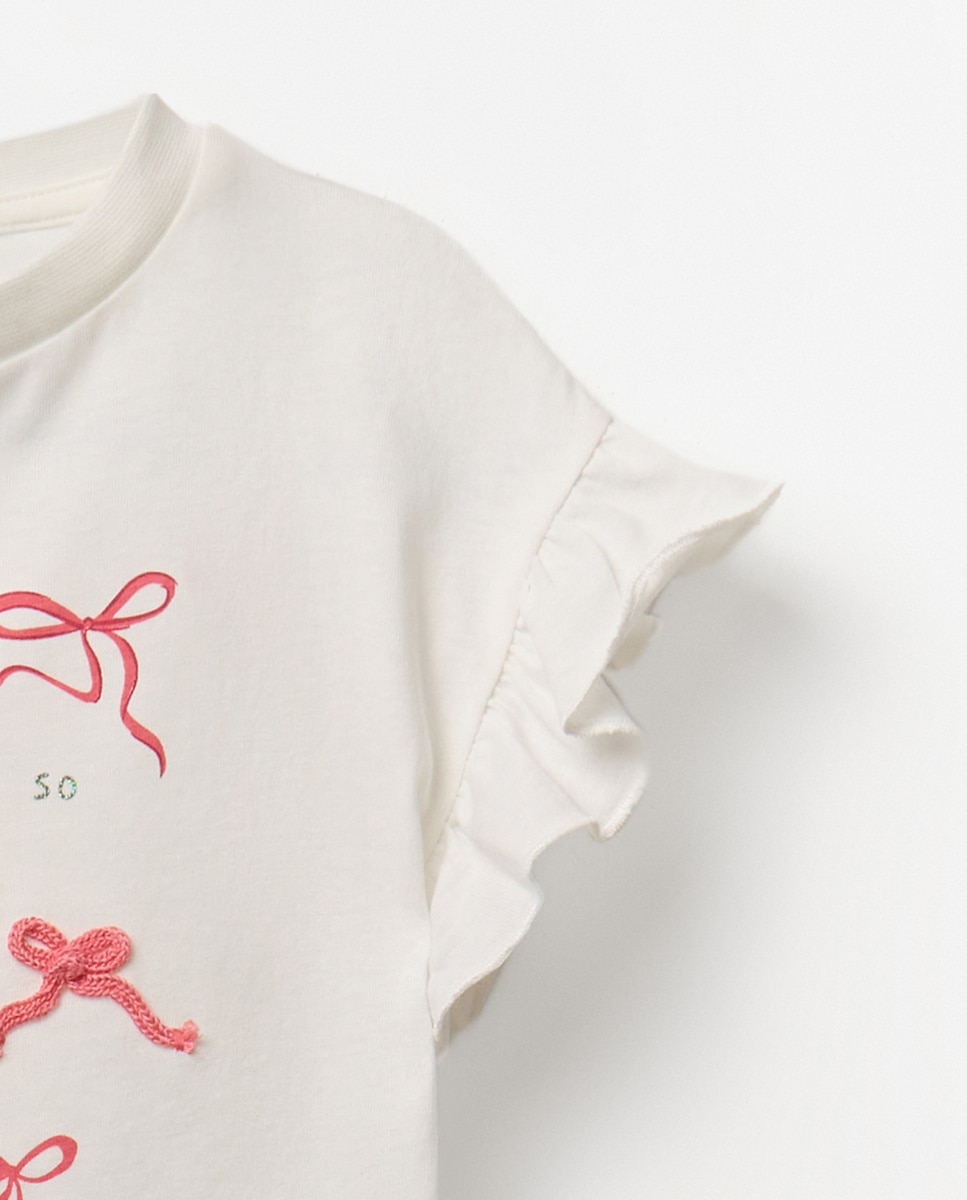 T-shirt com Estampado de Laços Cru-3