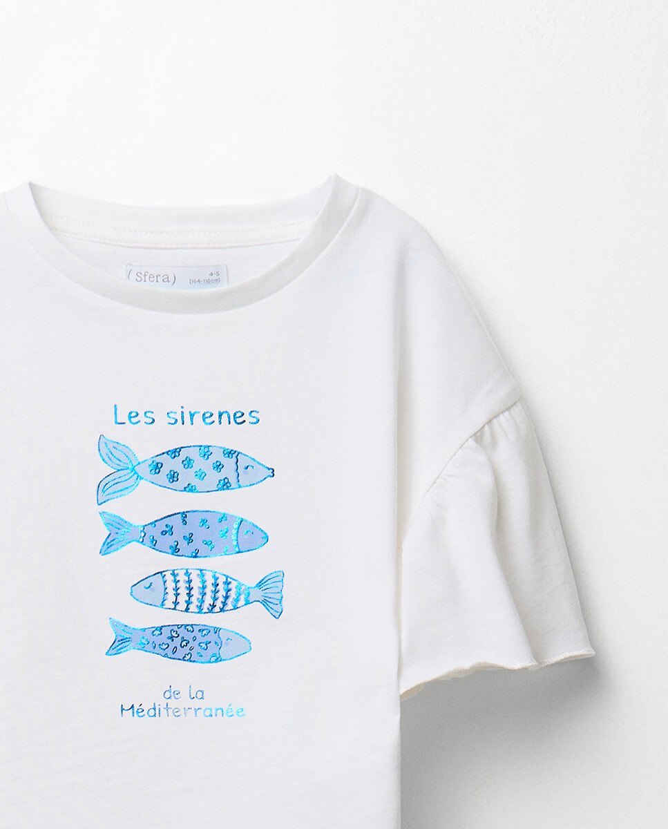 T-shirt com Peixinhos Sfera Cru-2