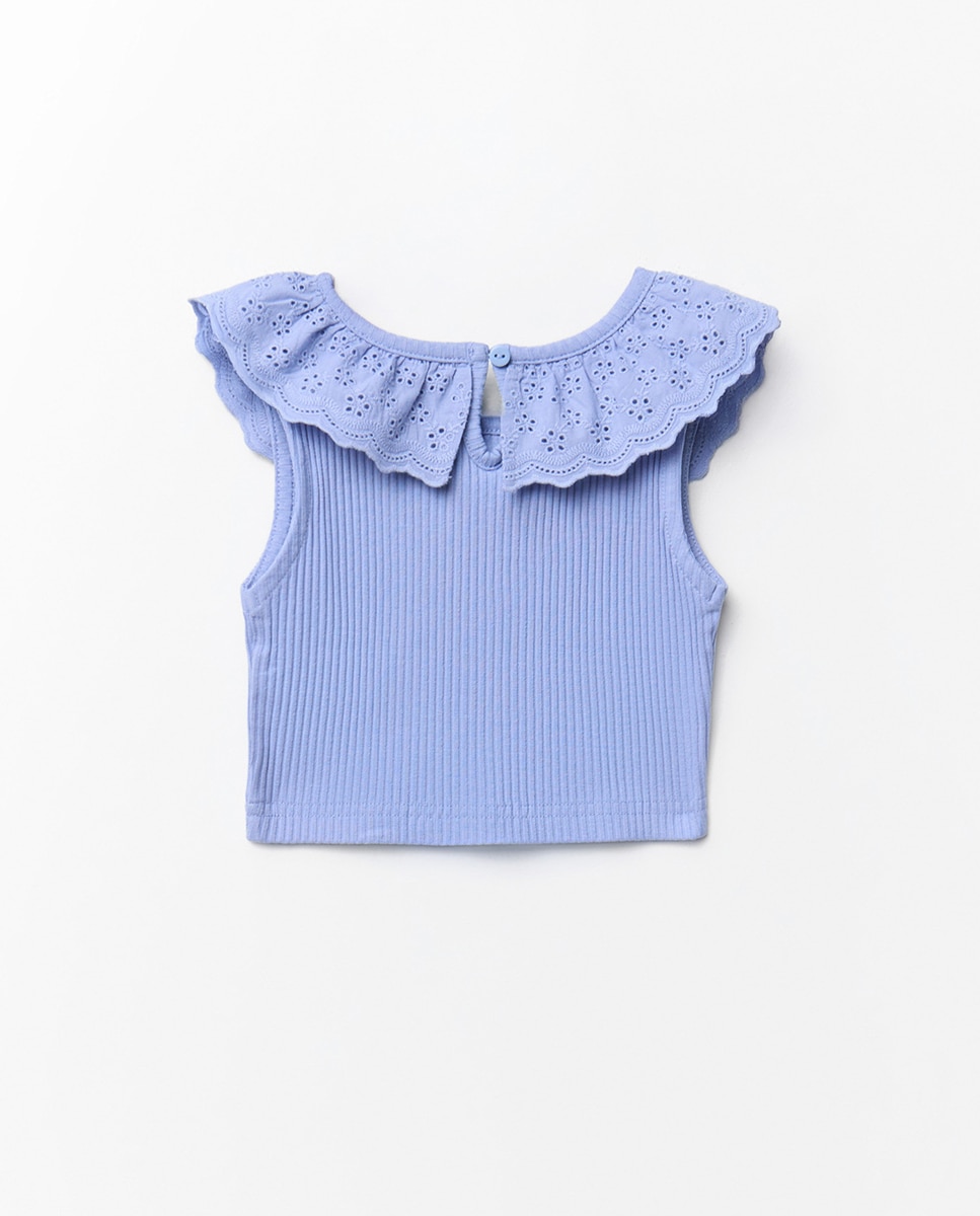 T-shirt com Canelado na Gola Sfera Azul-3