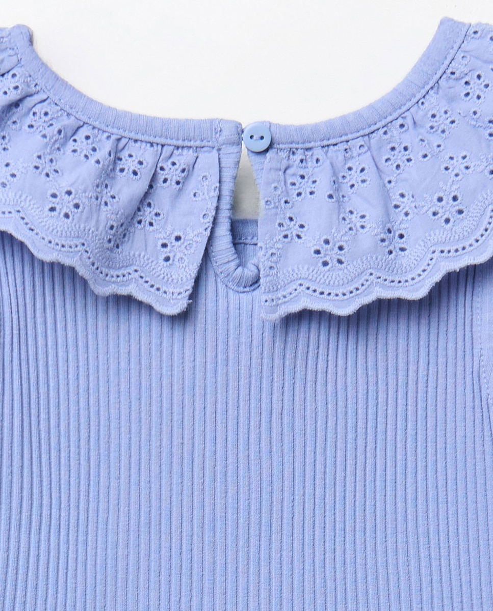 T-shirt com Canelado na Gola Sfera Azul-4