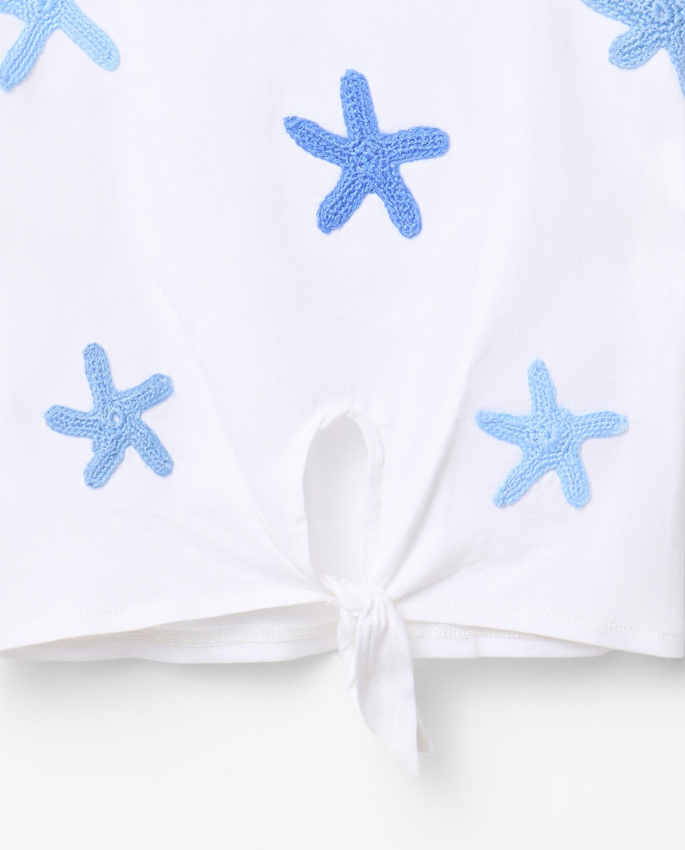 T-shirt com Nó e Estrelas Sfera Branco-2
