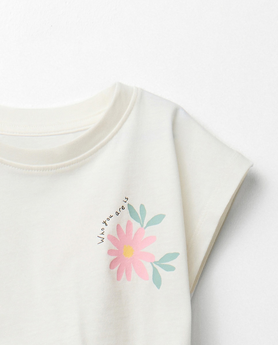 T-shirt com Nó e Estampado Branco-2