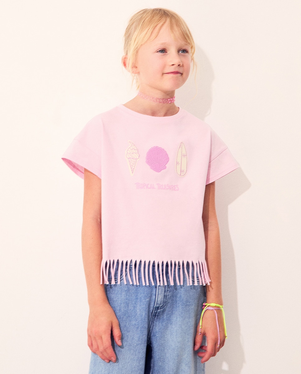 T-shirt com Franjas Beach Sfera Rosa-1