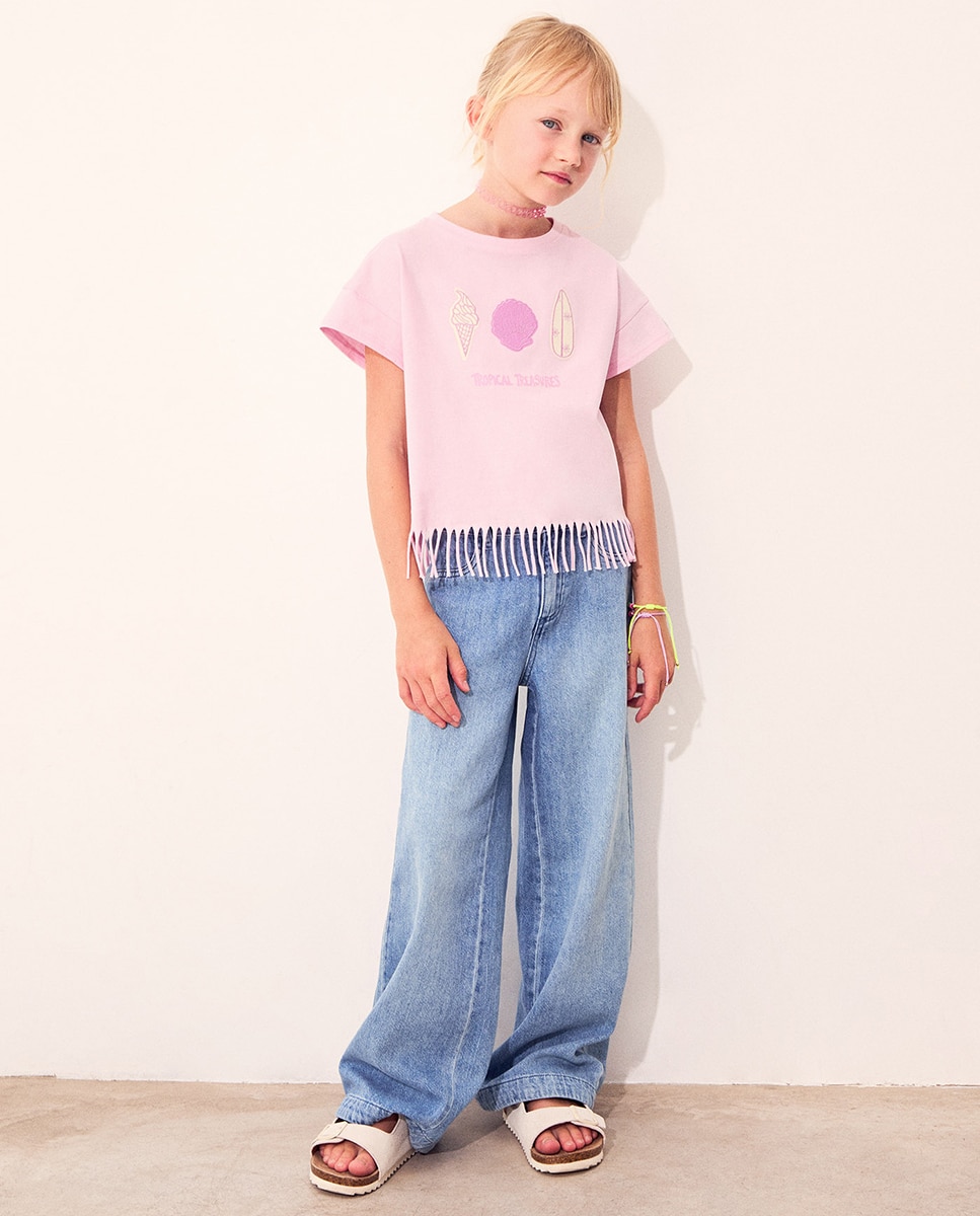 T-shirt com Franjas Beach Sfera Rosa-2