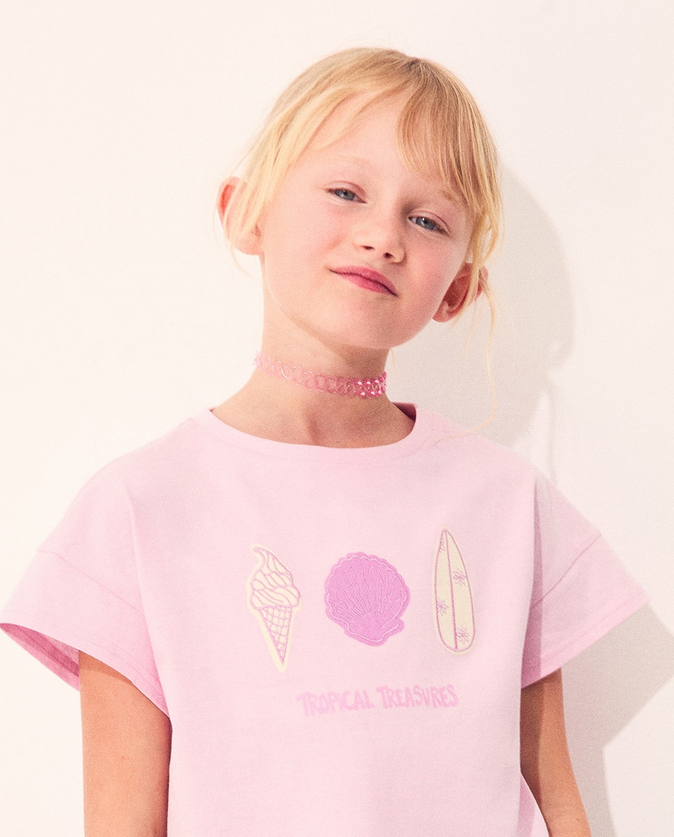 T-shirt com Franjas Beach Sfera Rosa-3