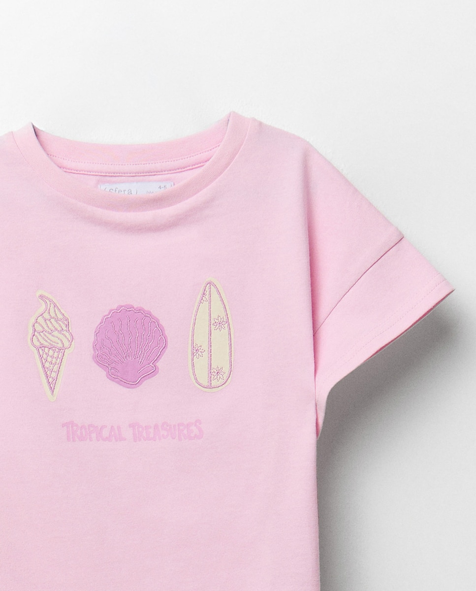 T-shirt com Franjas Beach Sfera Rosa-5