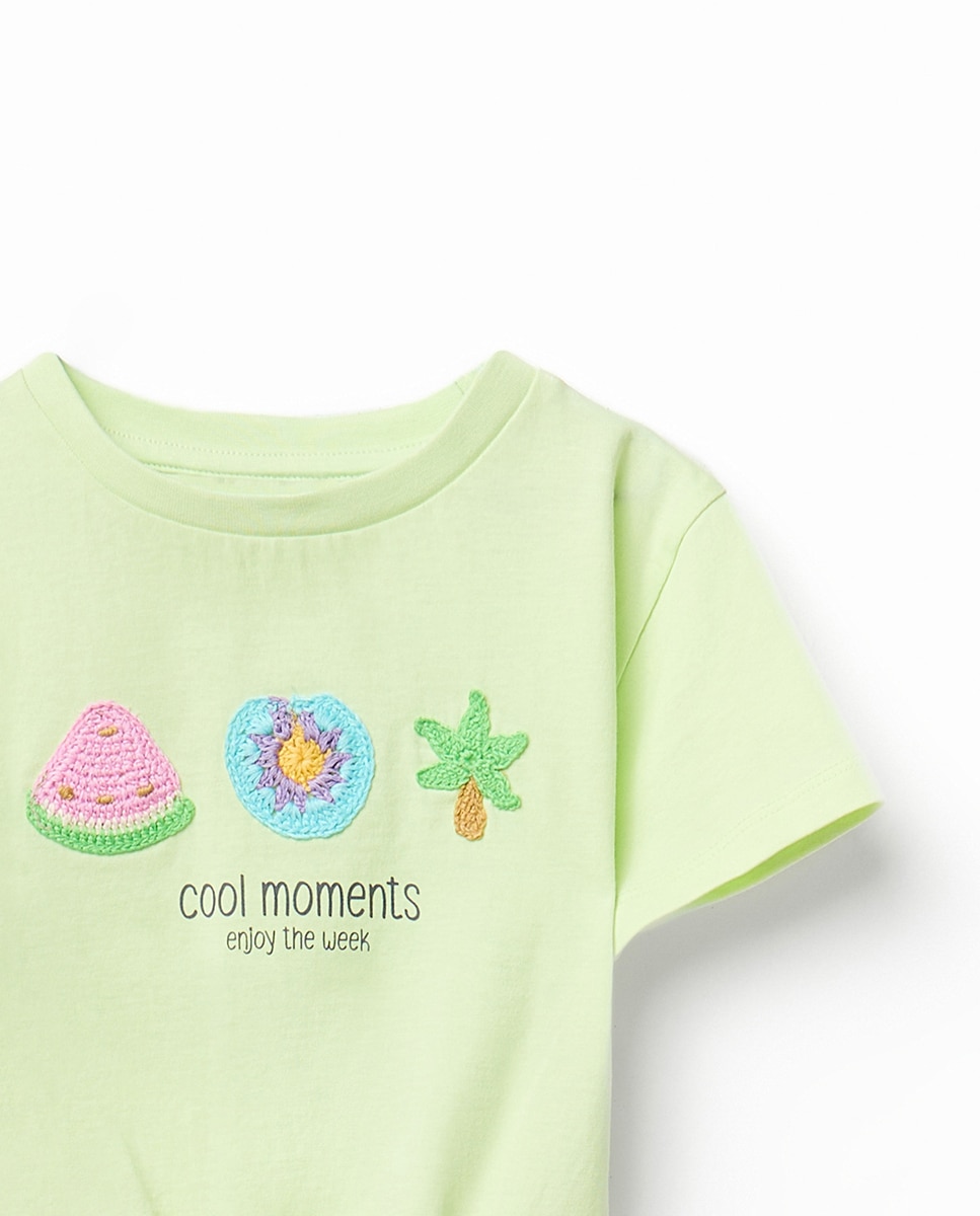 T-shirt com Nó Patchwork Verde-2